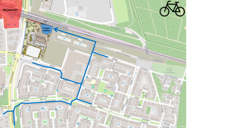 Route voor fietsers vanuit Bennekom, de Enka en Wageningen naar de nieuwe fietsenstalling